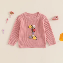 2024-06-06 Lioraitiin 6-18M Toddler Baby Girl Knit Sweater Flower Embroidery Crew Neck Long Sleeve Pullover Tops for Fall Winter