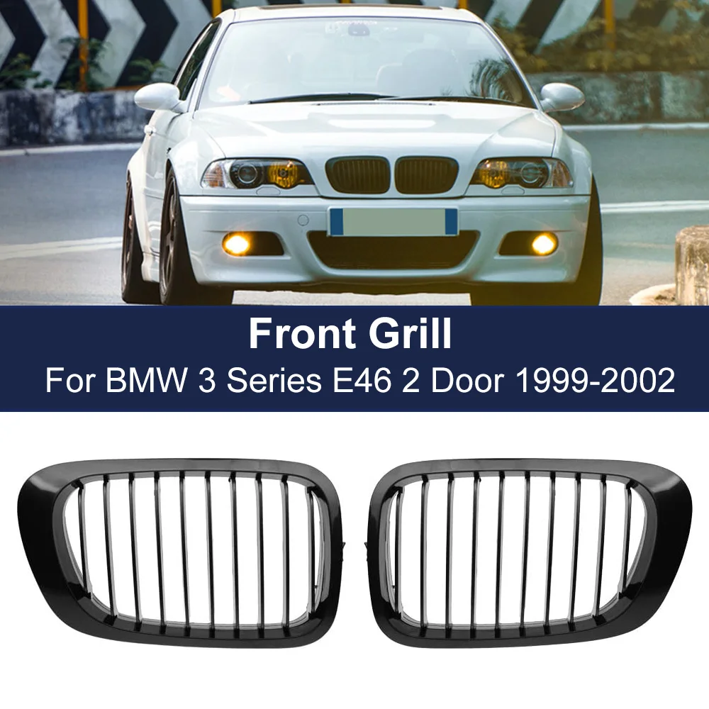 Left Right Front Hood Kidney Grille Grill Replacement Single Line Center Grills  For BMW E46 2-Door 1999-2002 Car Accessories