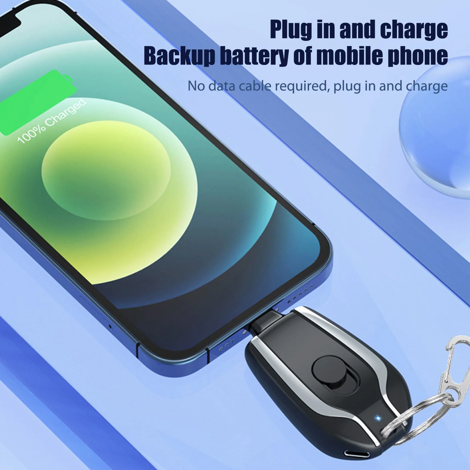 Mini Backup Power Bank Mini Mobile Power Bank 5V 3W Built-in Carabiner Battery Charger for iPhone 12 12 Pro/Max Phone Accessorie