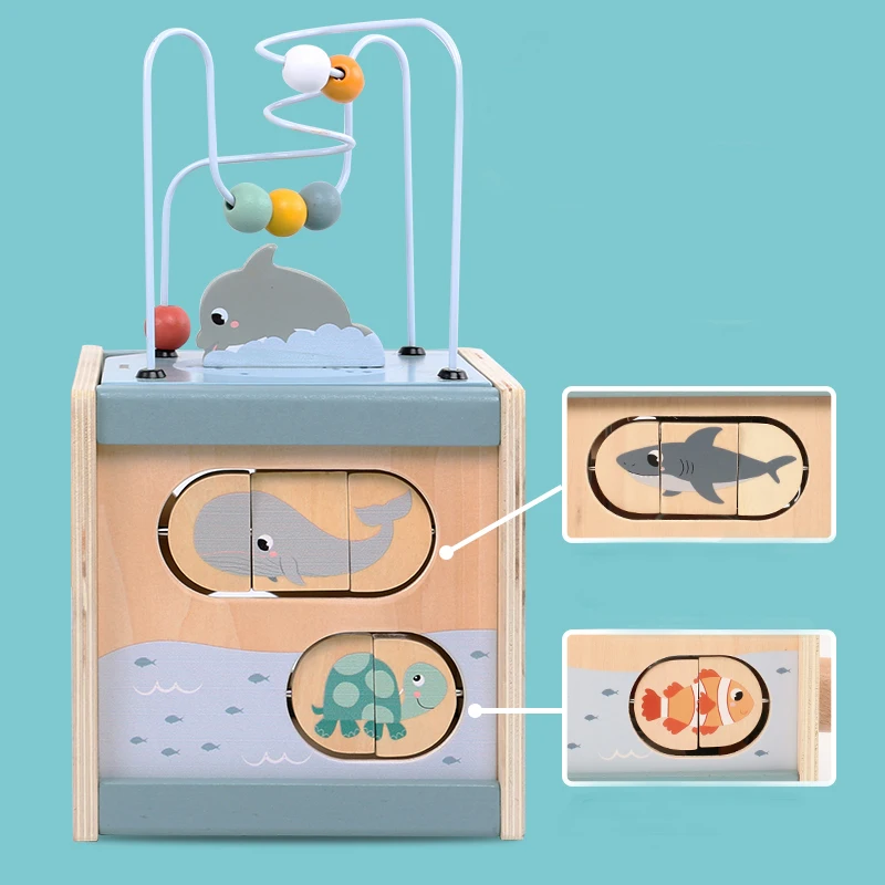 Wooden 5-in-1 Activity Cube for Toddlers 2