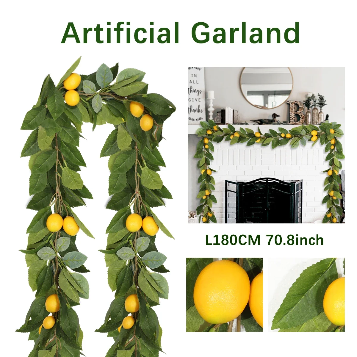 XIYA FLOWER Fake Lemon Garlands Fake Leaf Rattan Artificial Plants Yellow Green Plastic Material Garden Deco Home Deco