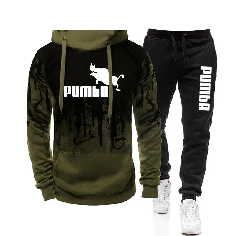 Autumn and winter men\'s casual suit, fashion drawstring hoodie + sweatpants 2 sets, outdoor sports basketball jumper suit