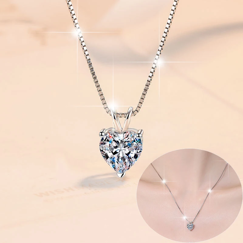 

Apaison Real 2 Carat Heart Moissanite Pendant For Women 100% 925 Sterling Silver Necklace Girl Clavicle Chain Wholesale