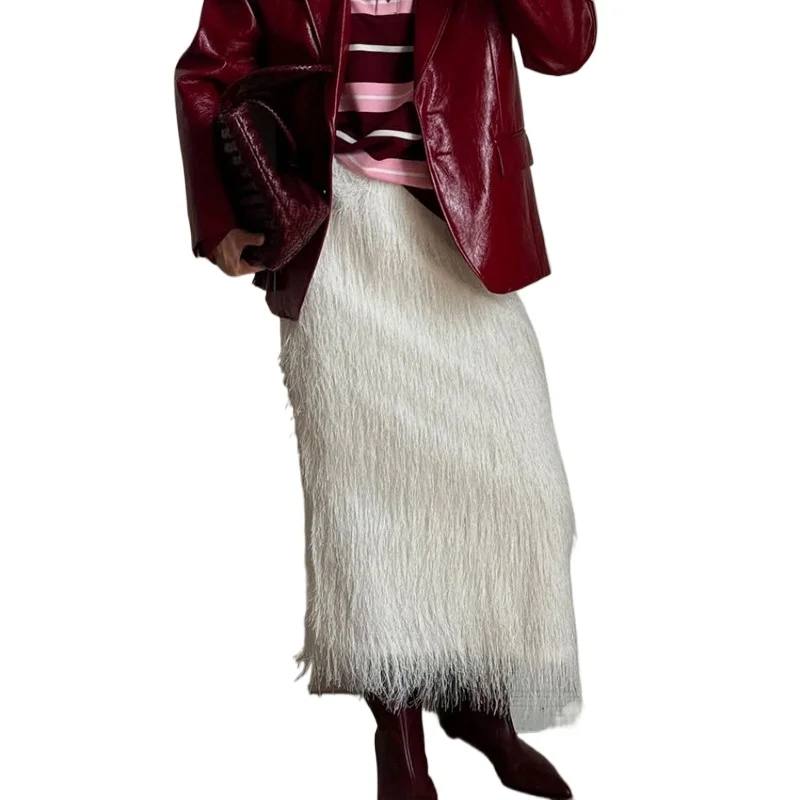 

Tassel high waisted A-line mid length temperament skirt