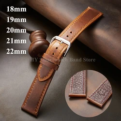 18 19 20 21 22mm Vintage Genuine Leather Watch Strap for Seiko for Huawei GT3/2 Oil Wax Cowhide Wrist Band Waterproof Bracelet