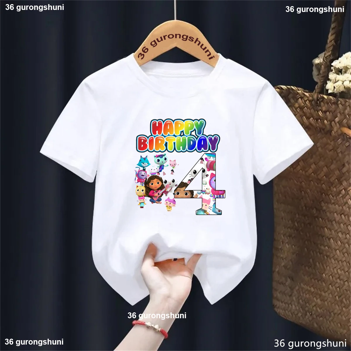 

Gabby Dollhouse 4th Birthday Girls Shirt,1-9yeas Old Girls Birthday Party T-Shirt Fashion Kawaii Girls Clothes Summer Tshirt Top