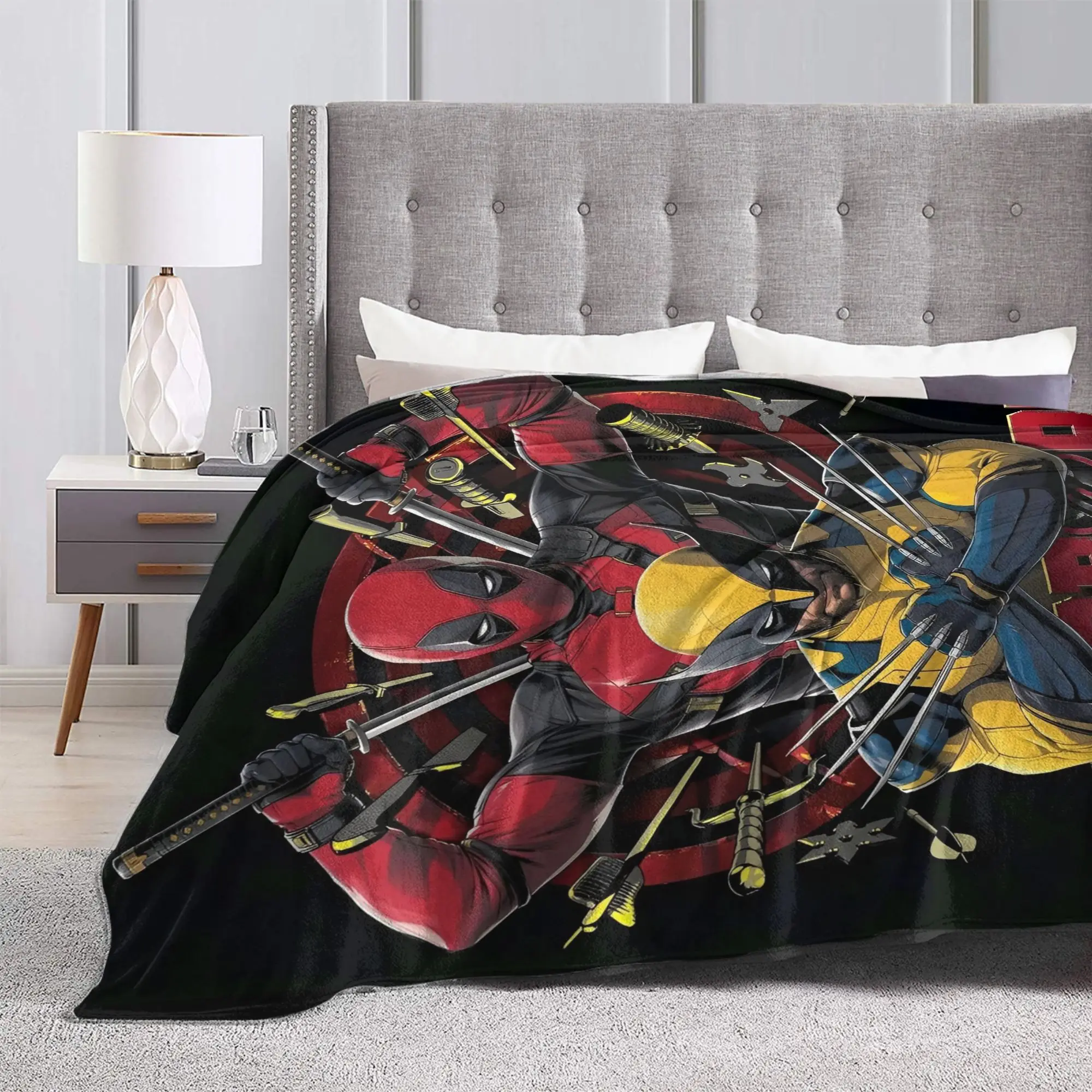 

Deadpool and Wolverine Blanket Cover Coral Fleece Plush Superhero Comedy Soft Throw Blankets for Home Couch Bedspread