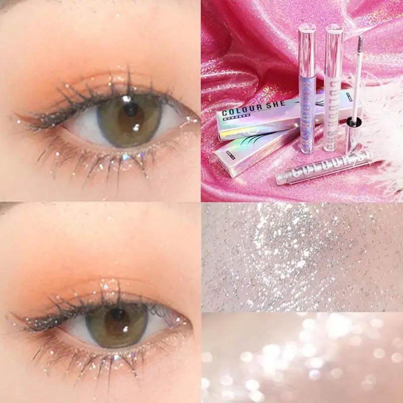 Impermeável cílios ondulação rímel, não-mancha, glitter, diamante, grosso, longo, hidratante, glamouroso, espumante, maquiagem dos olhos