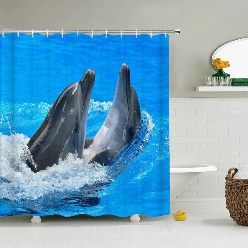 3d Printing lovely Dolphin Ocean Sea Shower Curtain Waterproof Bathroom Curtain With Hooks Bath Curtains 180*200cm Fabric