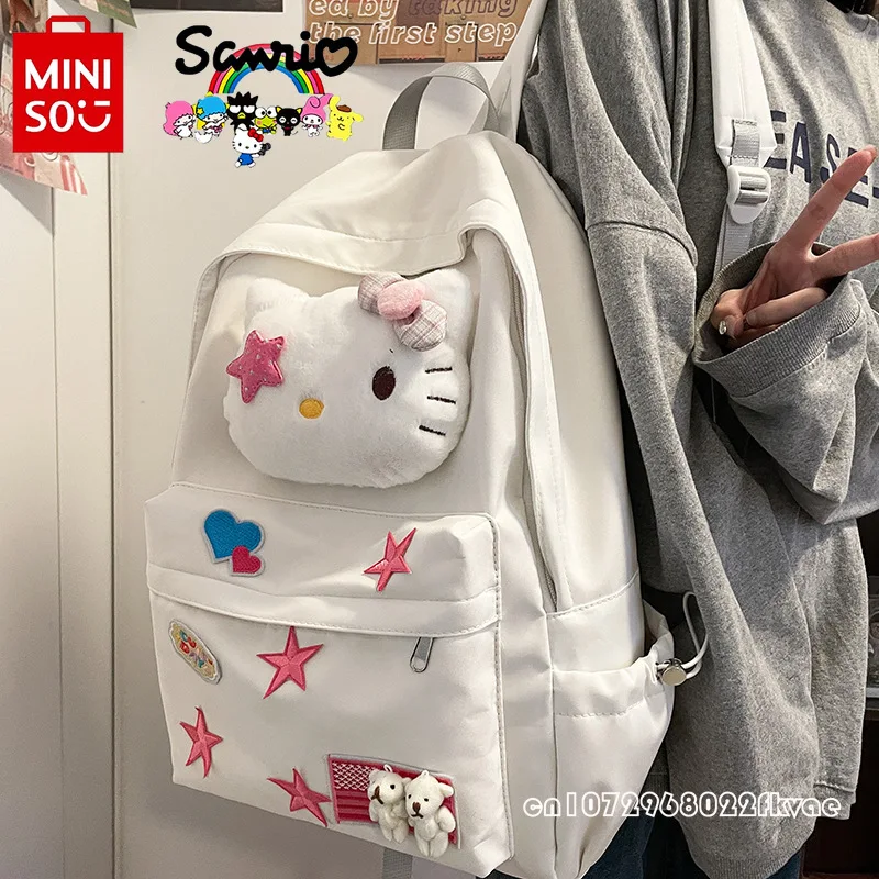 Miniso-Hello Kitty2024 mochila de nylon para meninas, mochila de estudante de grande capacidade, moda feminina, desenhos animados de alta qualidade, nova