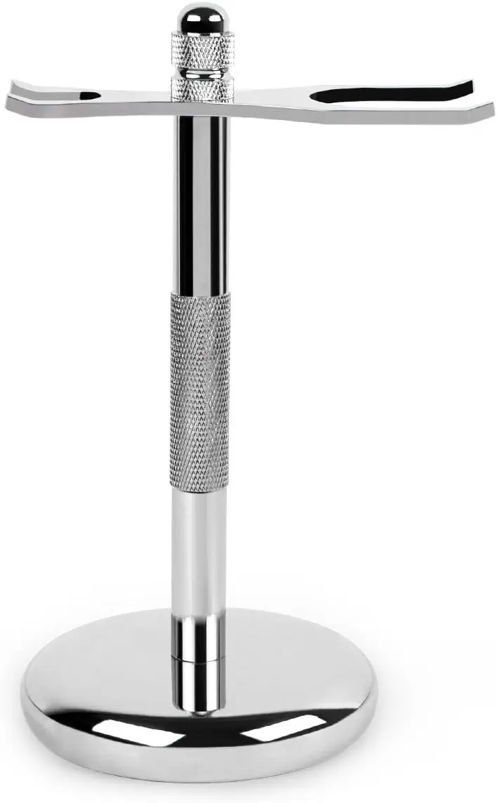 

Chrome Razor and Brush Stand Holder for Shaving, 2 Prongs, Prolong Brush Life with Anti-Slip Base