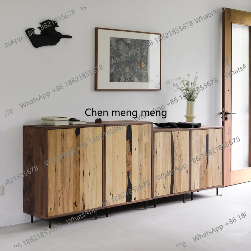 

Thousand-faced side cabinet, storage, porch cabinet, foyer, wabi-sabi wind, modern simple solid wood