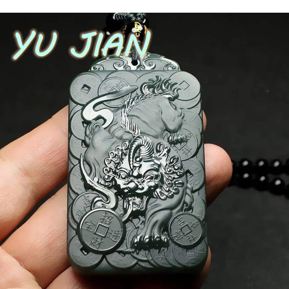 

New Heroic Male Charm Lucky Card Natural Hetian Jade Hand-Carved Beast Totem Pendant Exquisite Necklace Chain Fine Jewelry