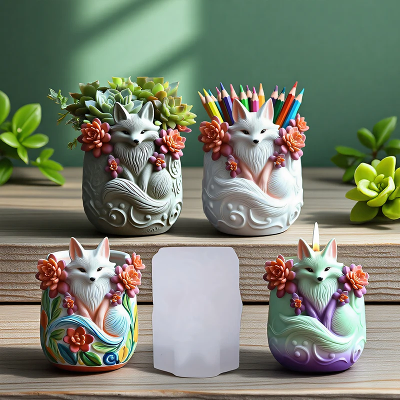 

Cute Squirrel Flowerpot Mold Animal silicone Casting Mould Candle Cup Vase Storage Box Flower Pot Craft Making Tools Home Decor