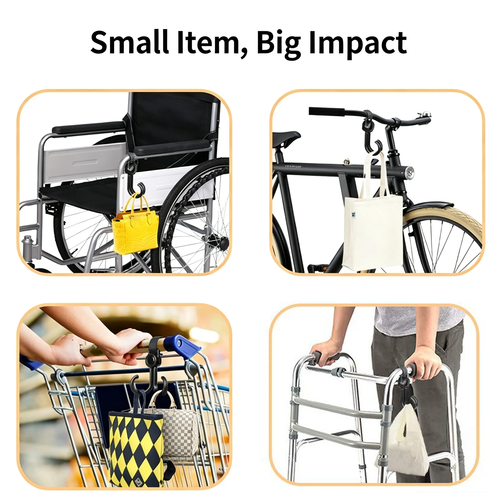 Universal Electric Vehicle and Wheelchair Hook Set, Heavy-Duty Hanging Hooks, Multi-Purpose Hanging Storage Hooks, Stroller Bag Hooks, Universal Hook Accessories, Strap-On Fastening Without Drilling, Multifunctional Practical Hooks
