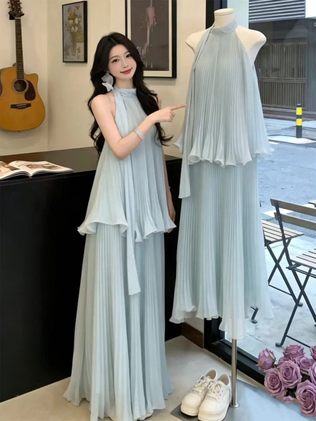 

Beach Vacation Unique Design Two-Piece Set Neck Hanging Top Half-Skirt Breathable Casual Wear for Women Spring Summer