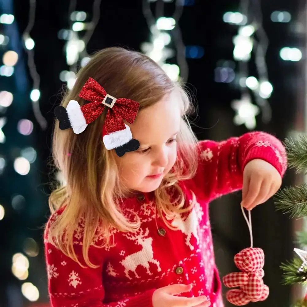 Christmas Hairpin With Shiny Sequins Plush Red White Black Bowknot Shape Hair Clip Xmas Side Bang Hair Pin Accessories 리본 머리핀