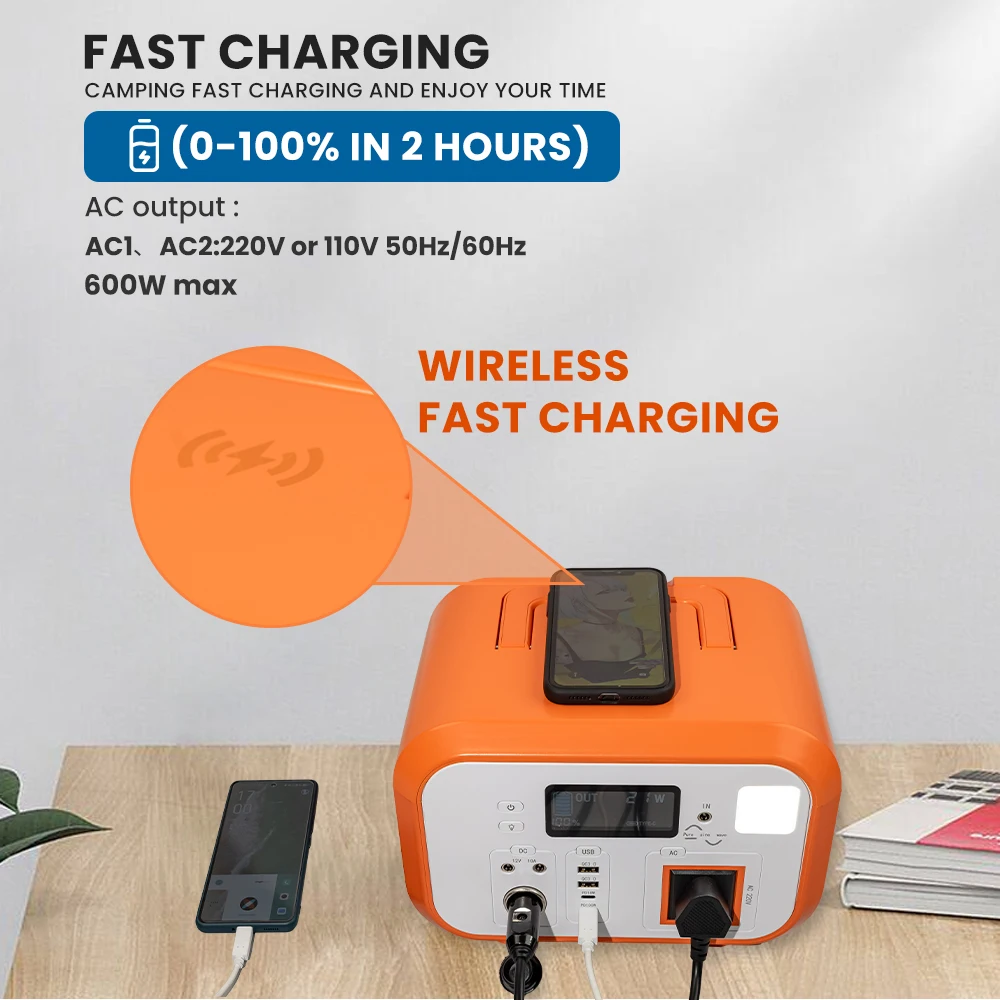 

Portable Home Backup Power 600 Watt Solar Generator with AC Output 600 Watt (12V/24V Car Port) Solar Battery