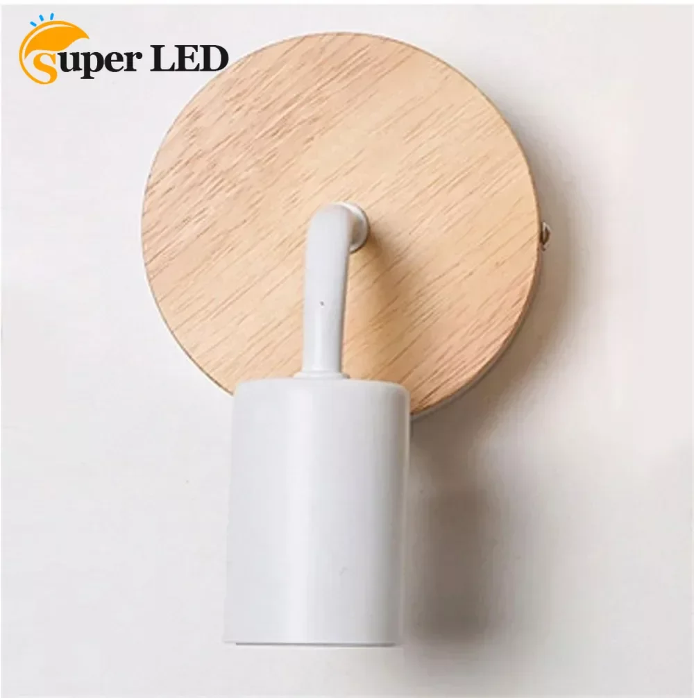 High Quality Wall Lamp Nordic White/Black Color Led Wall Light for Bed Room Wooden Base Wall Sconce Light for Living Room