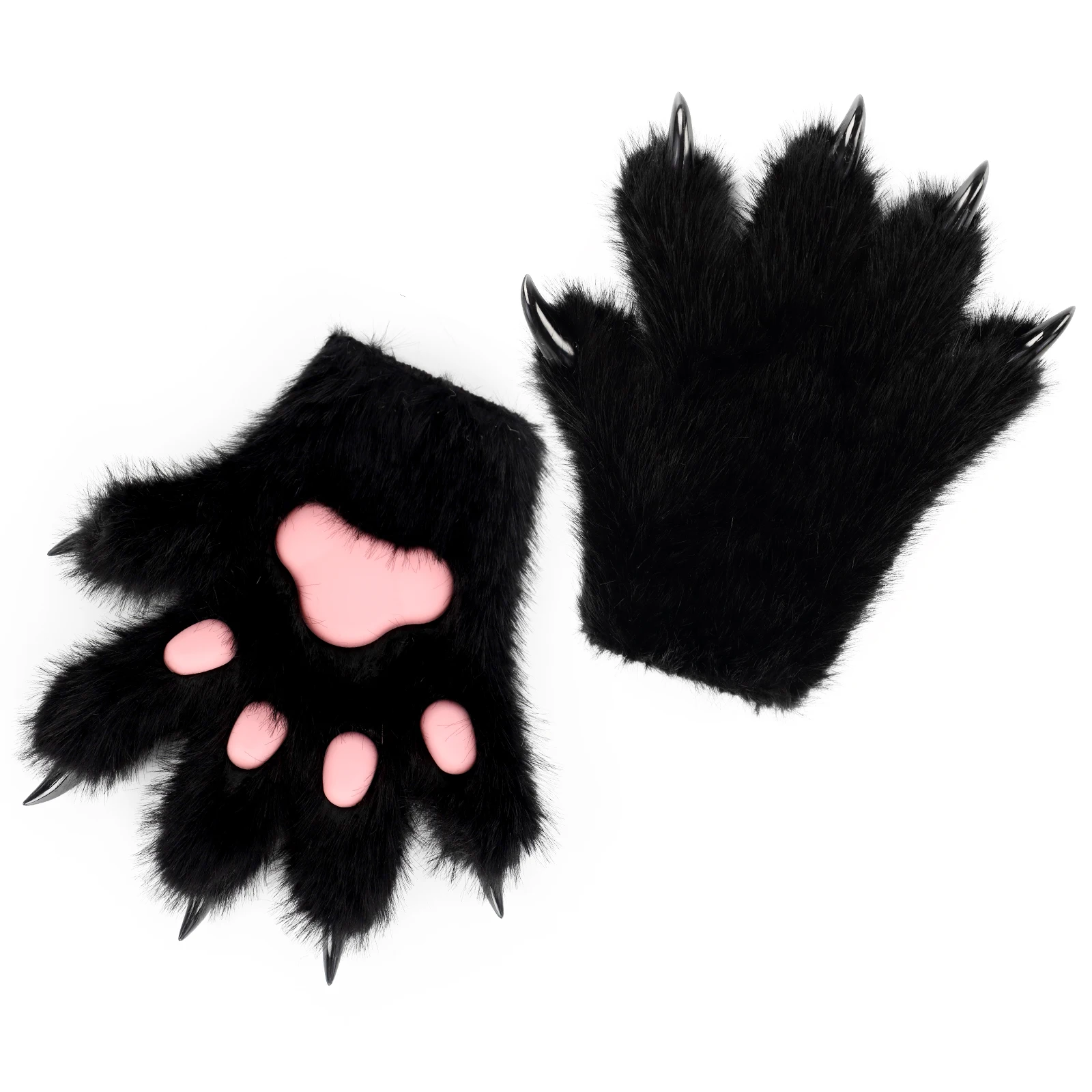 Furry Fur Cat Wolf Fox Dog Fluffy Animal Paws Claws Gloves Mittens Hands Costume Cosplay Halloween Christmas for Kids