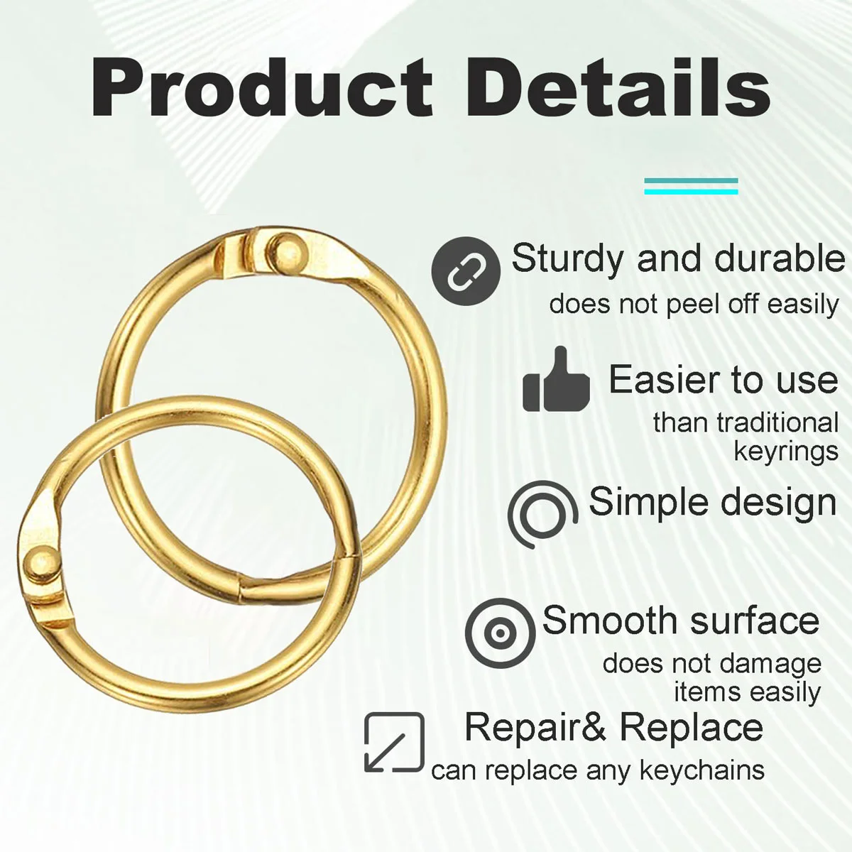 Gold Metal Ring Binder Set, 15mm-44mm Optional, DIY Loose Leaf Book Hoop Open Office Binding Supplies Album Fine Writing Tools