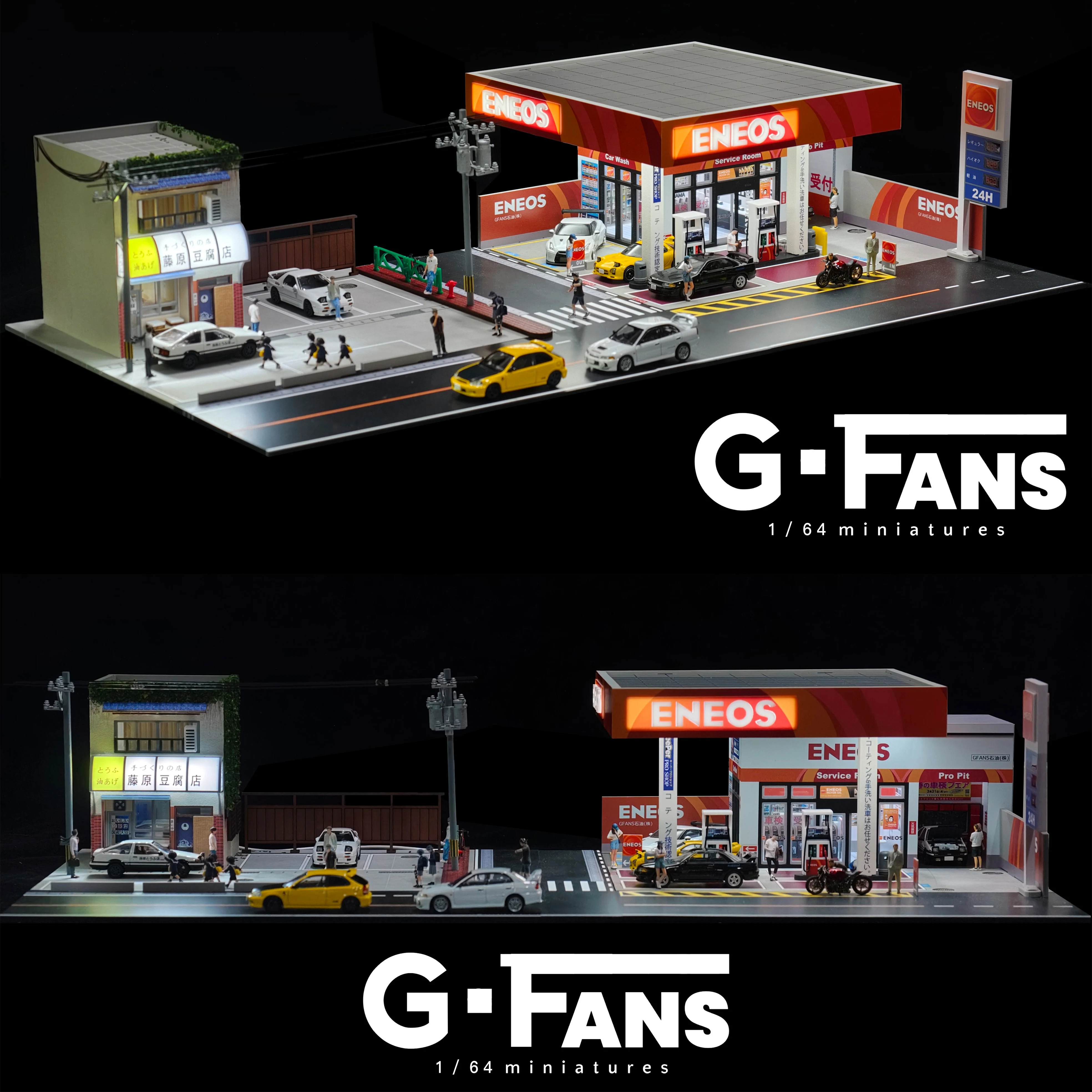 G Fans 1:64 Scale Diorama Parking Lot Car Miniatures Garage Model Scenery with LED Light Garage Display Box Table Ornaments