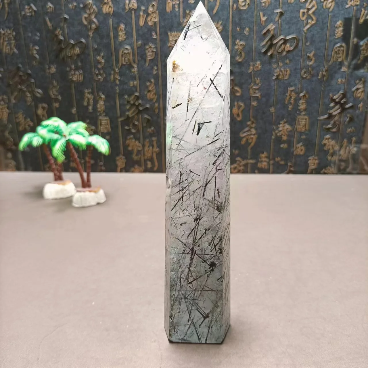 Natural Energy Quartz Crystal Black Hair Wand, Reiki Home Mineral, Degaussing, Decorative Tower, Chakra and Treatment