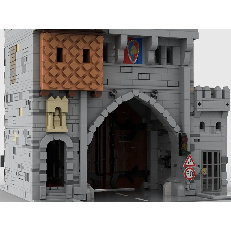 Castello medievale Modello Moc Mattoni da costruzione Tecnologia porta vialetto medievale Blocchi modulari Regali Giocattoli di Natale Set fai da te Assemblaggio
