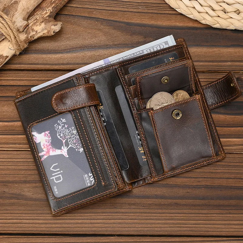 Retro antykradzieżowy skórzany portfel męski portfel męski z klipsem portfel w stylu casual krótka torebka skóra bydlęca retro luksusowe etui na wizytówki