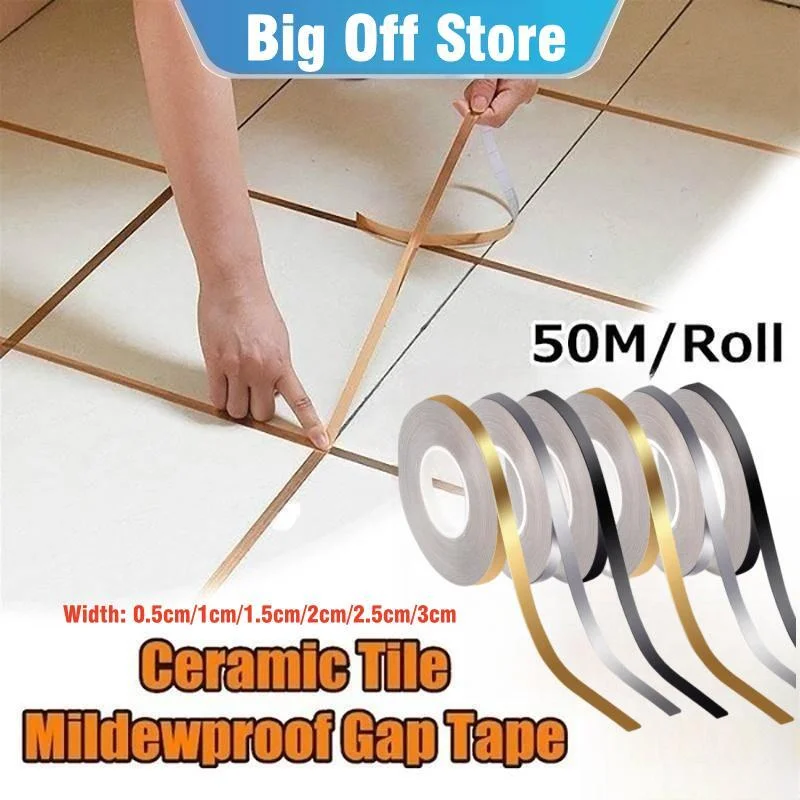 50M Self-Adhesive Tile Sticker Tape Gold Silver Floor Waterproof Wall Gap Sealing Strip Tile Beauty Seam Sticker Home Decoration