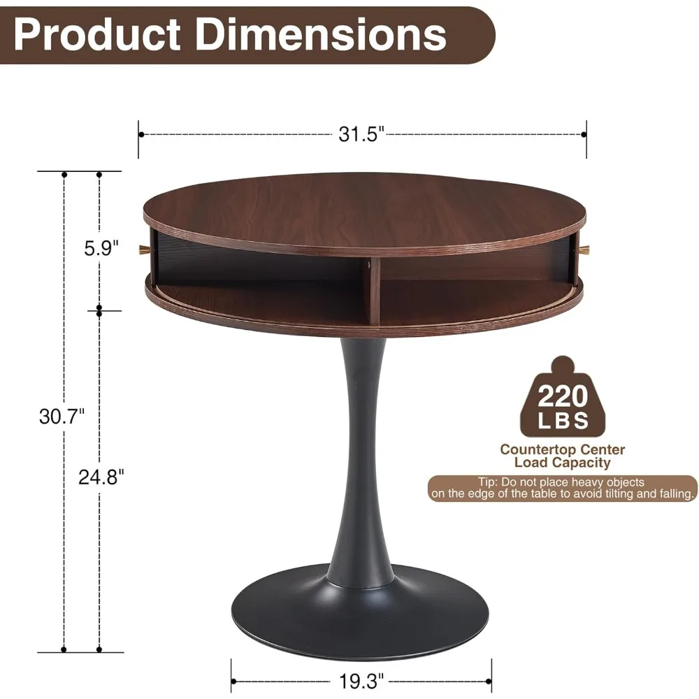 طاولة بقاعدة مستديرة مقاس 31.5 بوصة مع خشب الجوز المخفي |   طاولة بتصميم توليب مع أبواب منزلقة، لمسة نهائية من الخشب الصناعي للمطبخ
