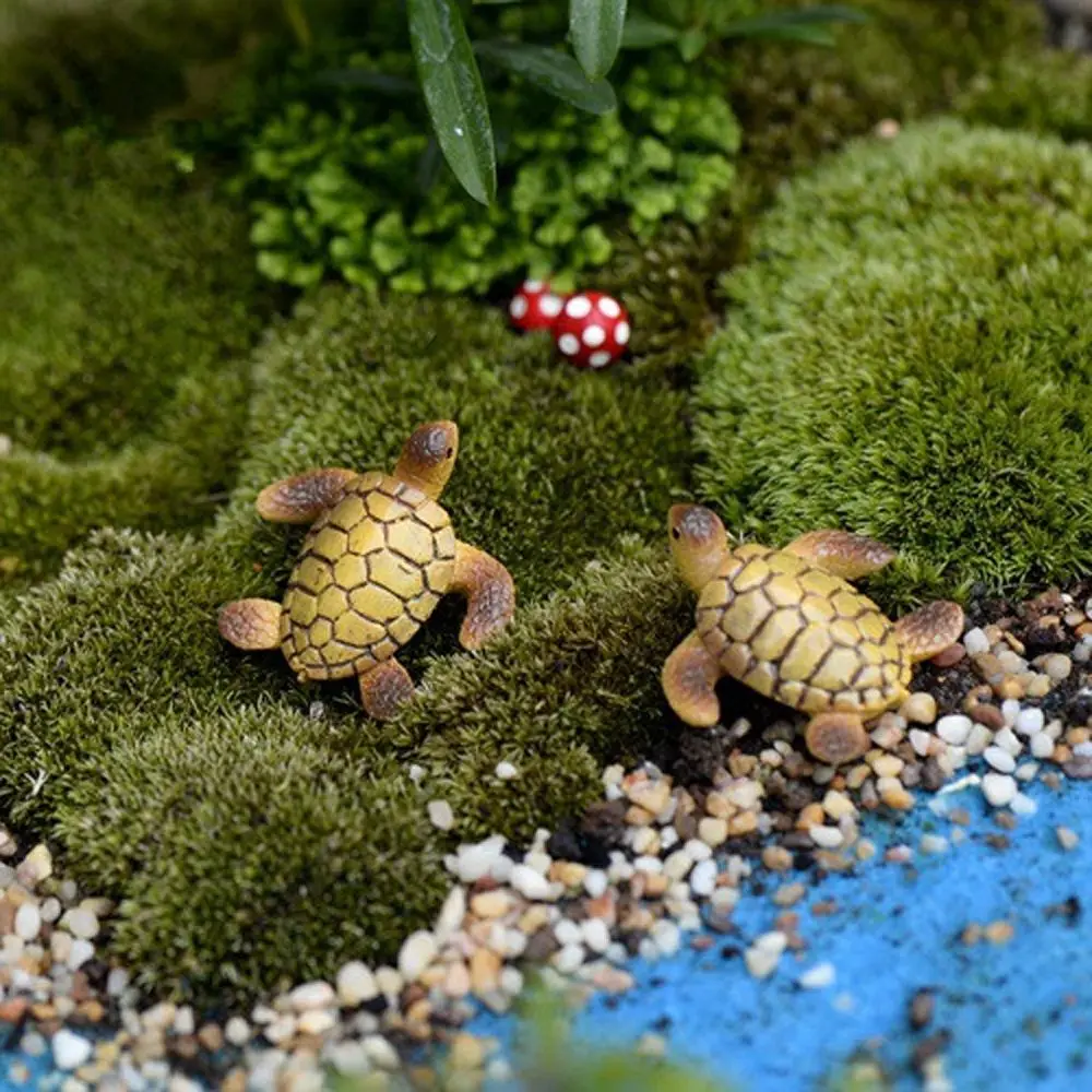 2Pcs Mini Sea Turtle Figurines Resin Turtle Miniatures Micro Landscape Garden Moss Bonsai Ornaments Fish Tank Home Desk Decor