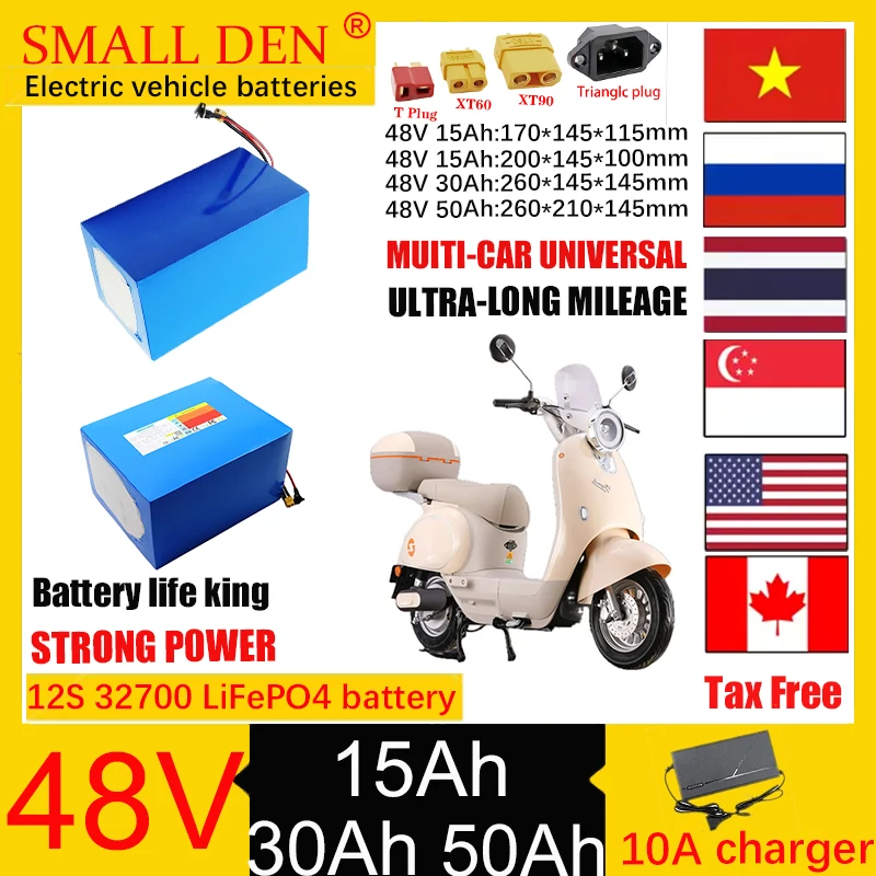 48V 50Ah 30Ah 15Ah 32140 LiFePO4 Battery Pack 16S 1P-3P 2400W High Power Suitable for Various Power Tools with 10A Charger