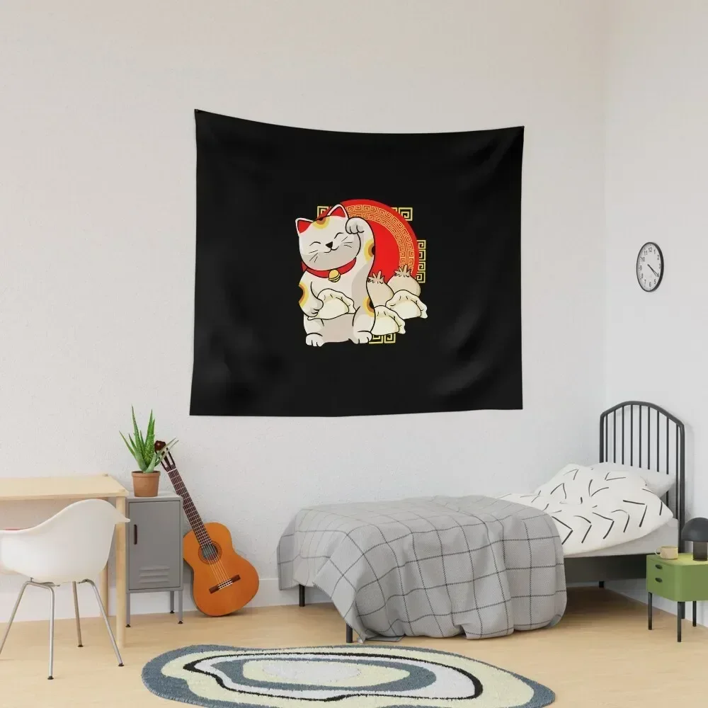 

Calico Cat Eats Dumpling Tapestry Cute Room Decor Wall Hanging Wall Tapestry