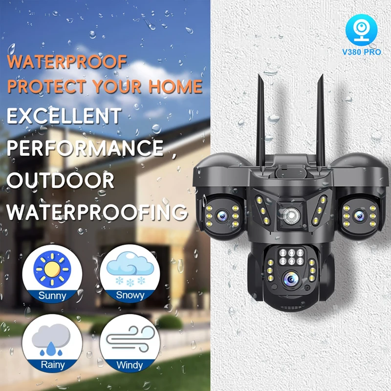 WiFi IP Camera Outdoor 15MP Tri-lens Three Screen Security Motion Detection Night Vision Waterproof CCTV Video Surveillance Cam