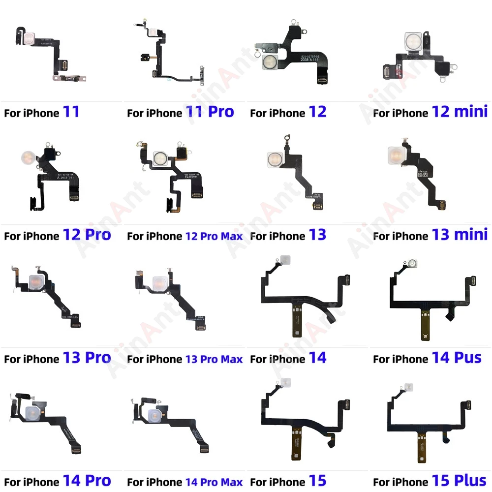 AiinAnt Power Volume Flash Light FlashLight Flex Cable For iPhone 12 13 14 15 Pro Max Mini Plus Phone Repair Spare Parts