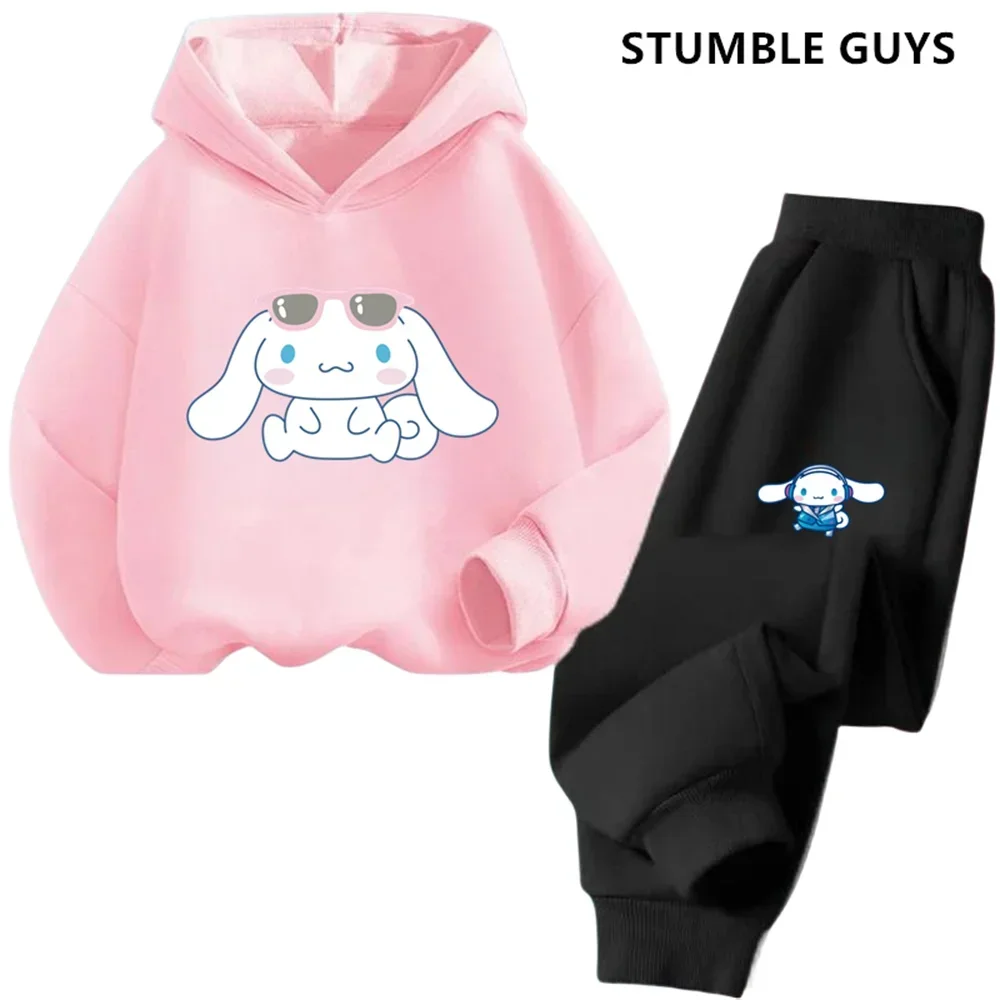 Cute Cinnamoroll Kids Sports Suit Kawaii Cinnamoroll Sweater Anime Kuromi My Melody Children Hoodie Sweatpants Set Girl Gift