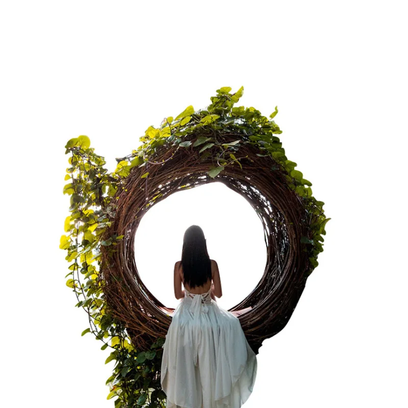 Outdoor swing hanging chair attractions clock in love bird's nest round hanging rocking chair creative leisure chair with lamp