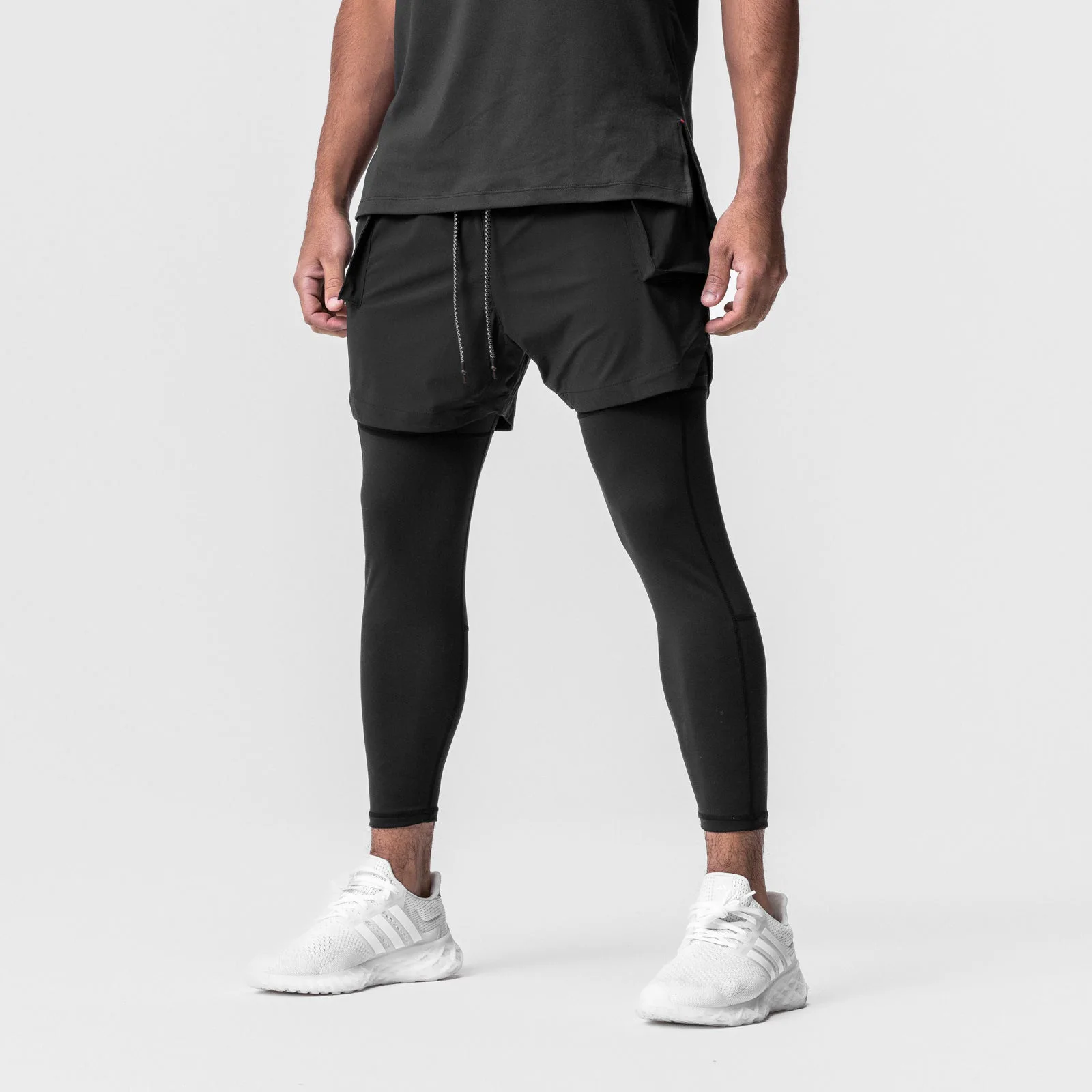 Men 2 in 1 Double Layer Compression Running Pants Elastic Quick Dry Sportswear For Jogging Training Cycling Casual Long Trousers