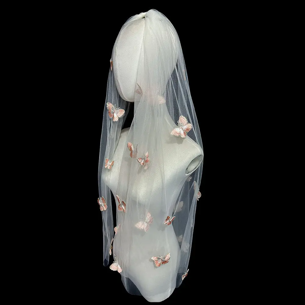 Fairy Short Wedding Veil 90cm with Comb Butterfiles Applique Bridal Veils Wedding Accessories