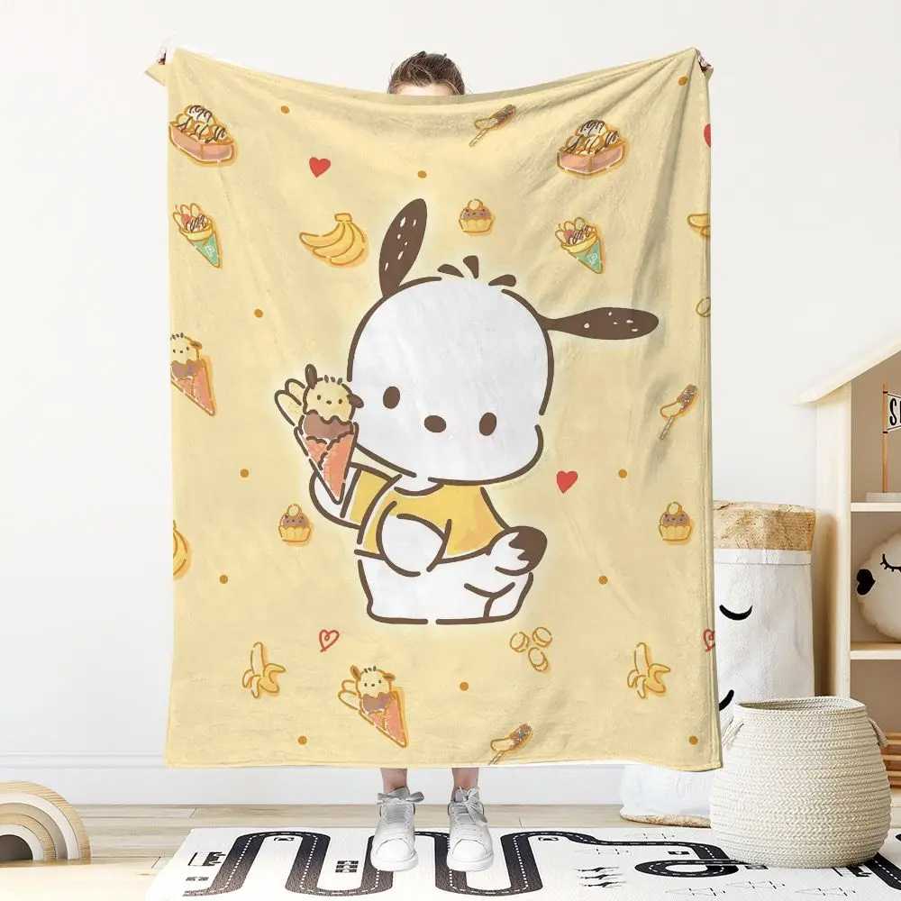 1 Stück Sanrio Pochacco Hellviolette Retro-Flanelldecke - 2D-Druck, Ultra Weiche Gemütliche Decke für Schlafzimmer Wohnzimmer Camping