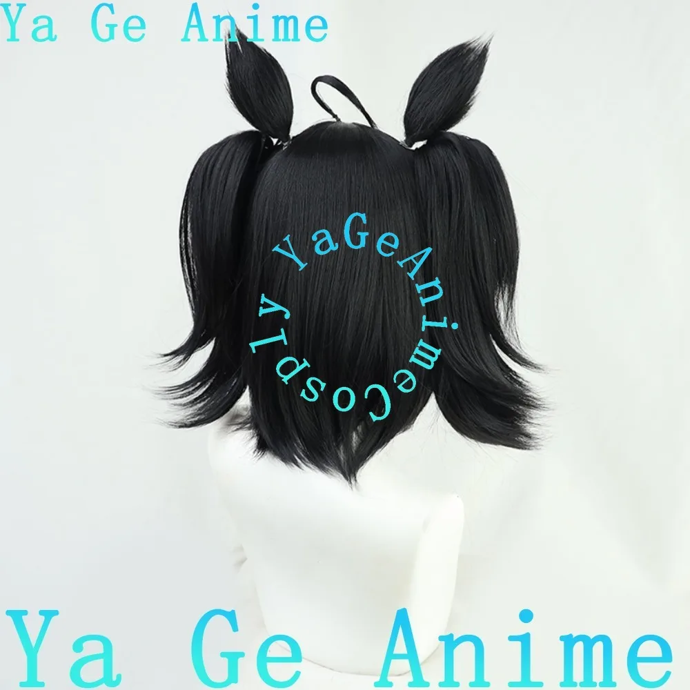 Wig Cosplay Uma Musume Pretty Derby Kitasan Hitam dengan Telinga Warna Senada, Rambut Sintetis untuk Anime, Game, Karnaval, dan Pesta