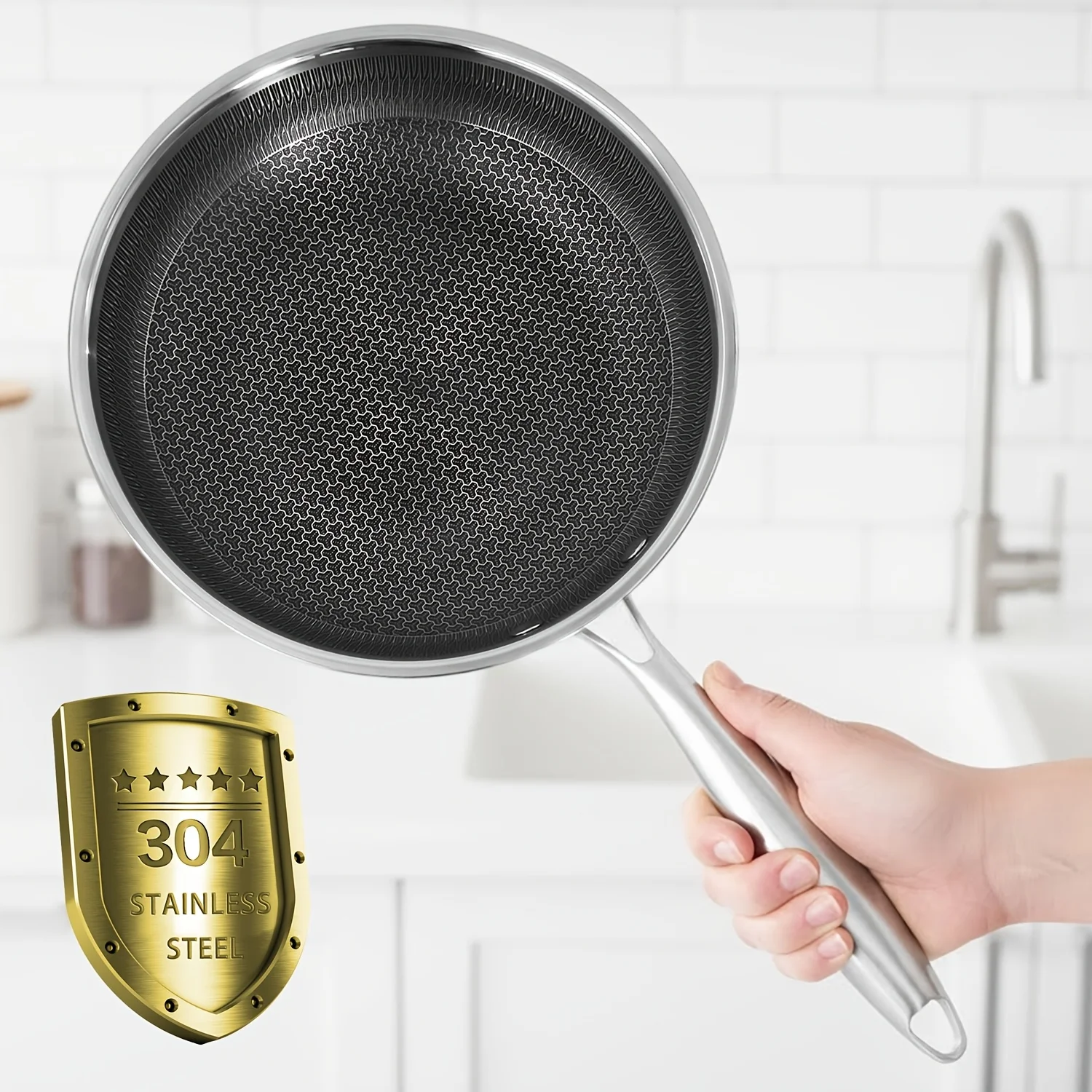 

304 (18/8) three-layer composite stainless steel frying pan, pan, non-stick pan, fumes-free wok, steak pan, wok