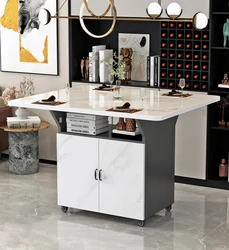 Folding multifunctional retractable dining table, movable kitchen storage cabinet