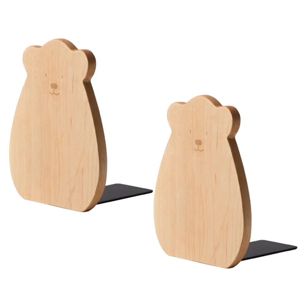 

2pcs Cartoon Bookends Wood End Desktop Office Bookend Adorable Shaped Household Modern Book Supply Simple Book Accessory Bear