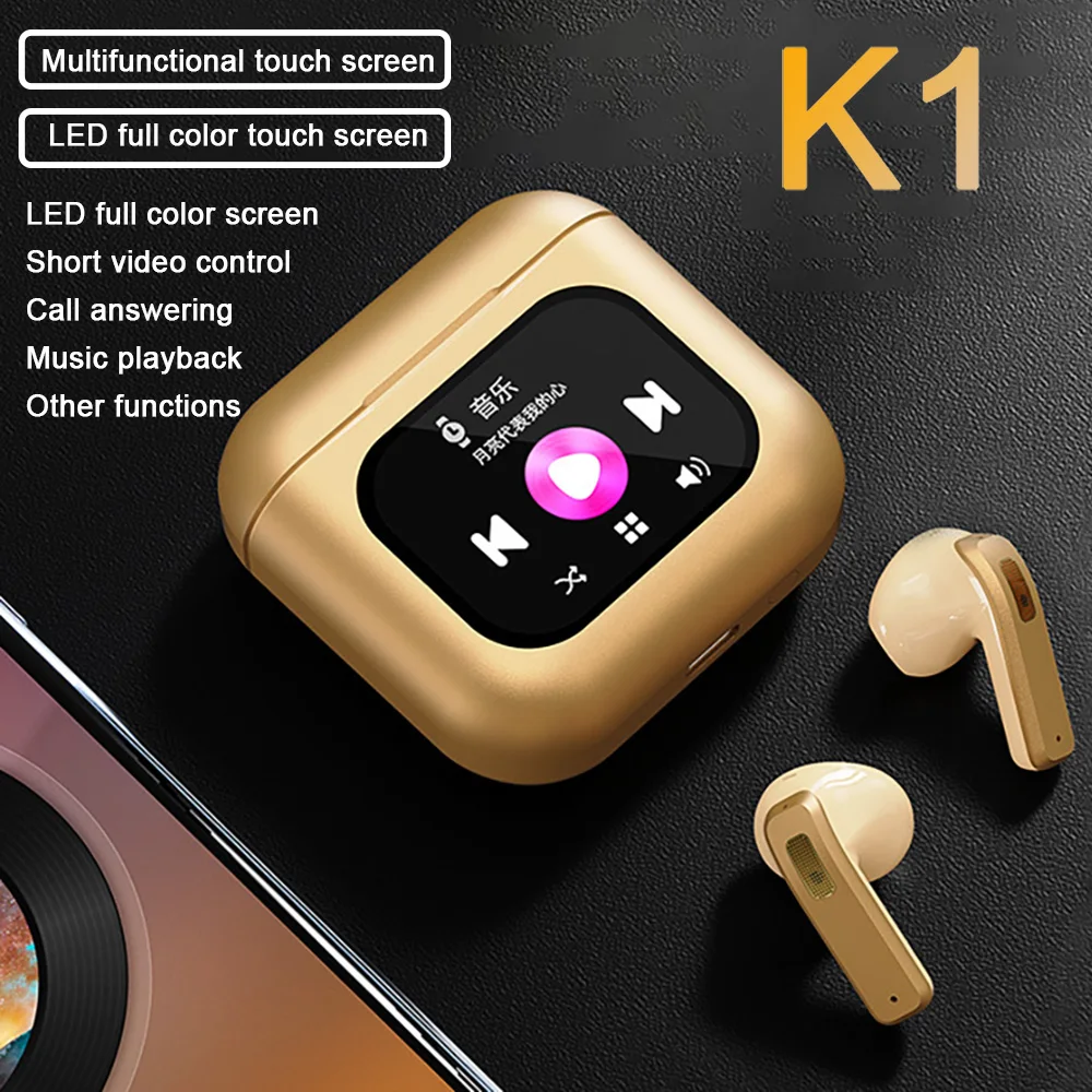 

K1 Bluetooth Headset With Screen Touch Functions Charging Box Noise Reduction TWS In-ear Color Screen Touch Sport Earphone