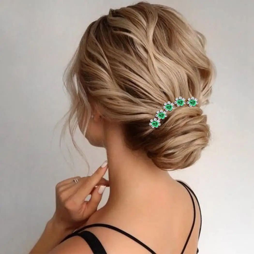 5pcs Women Hairpin Stick Wedding Bridal Green Crystal Pearl Hairpin U Shaped Hair Clip Barrettes Hair Accessories Wholesale