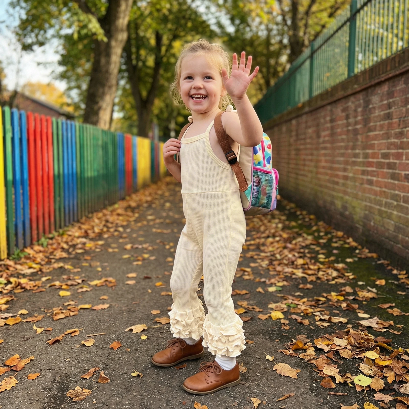 0-4Y Toddler Girls Solid Color Jumpsuits Tie-up Straps Layered Ruffle Bell Bottoms Romper Kids Overalls 2026 Summer Casual