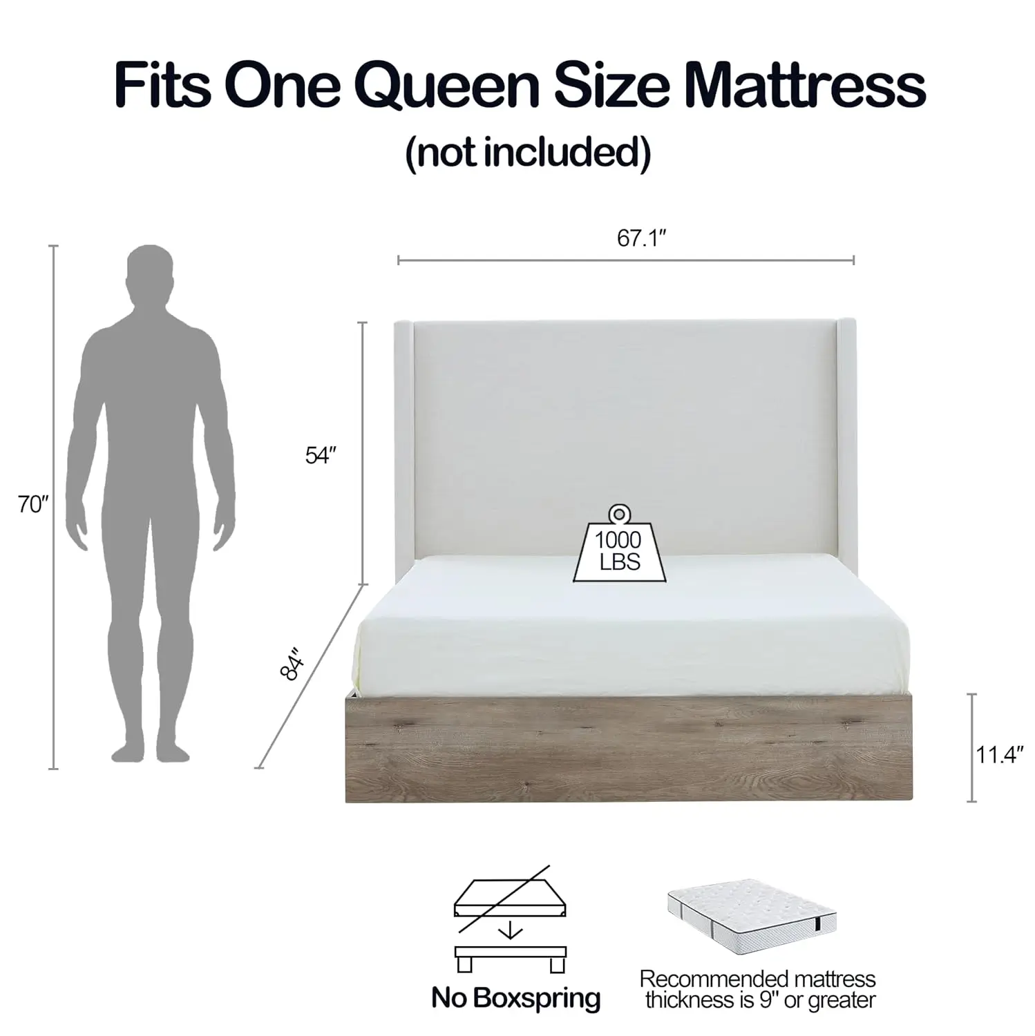 Wingback Queen Bed Frame, 54