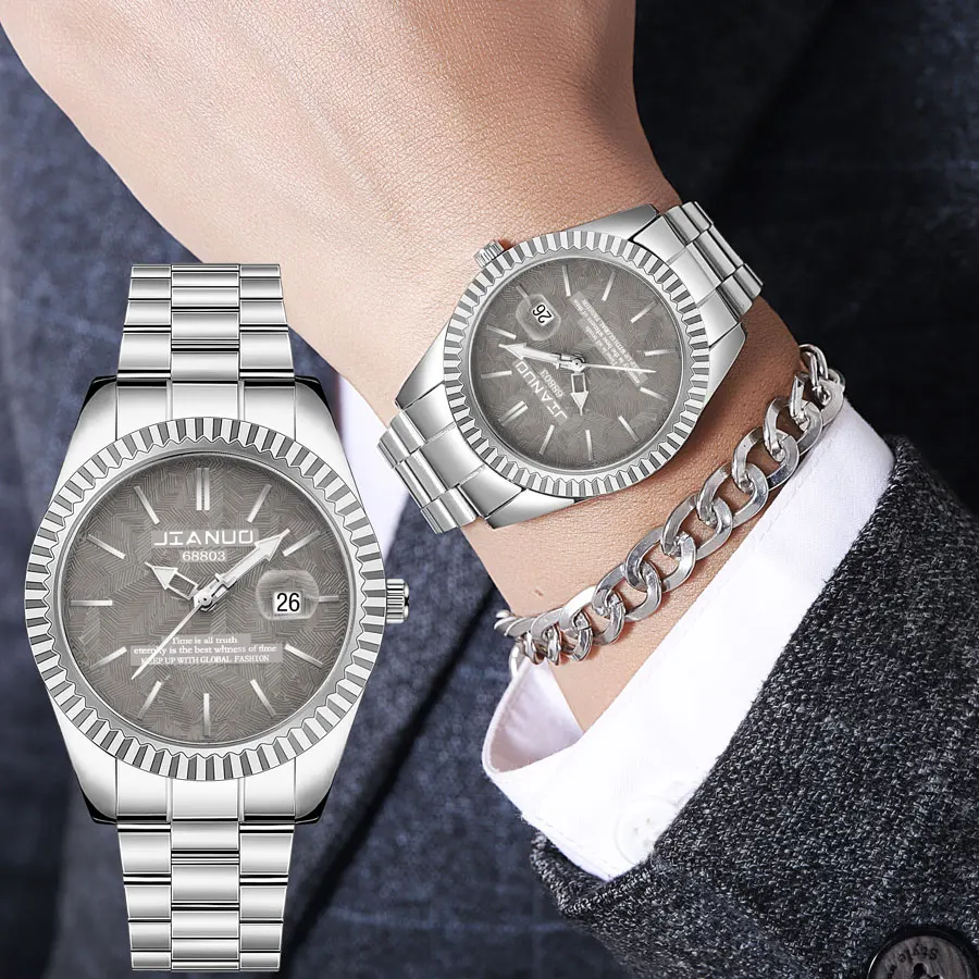 

New Classic Trendy Men's Watch Stainless Steel with Calendar Graffiti Fashion Casual Men's Scale Watch